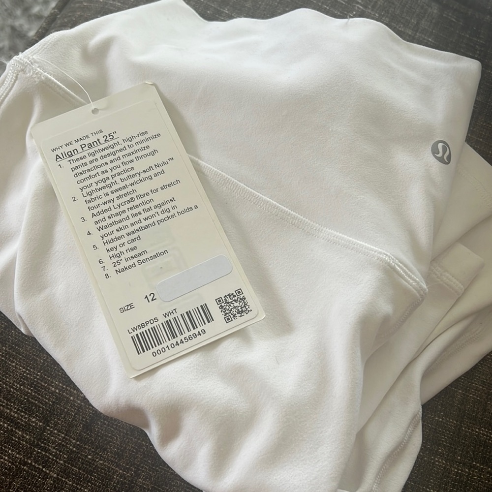 Lululemon Align Pant 25” size 12 white NWT